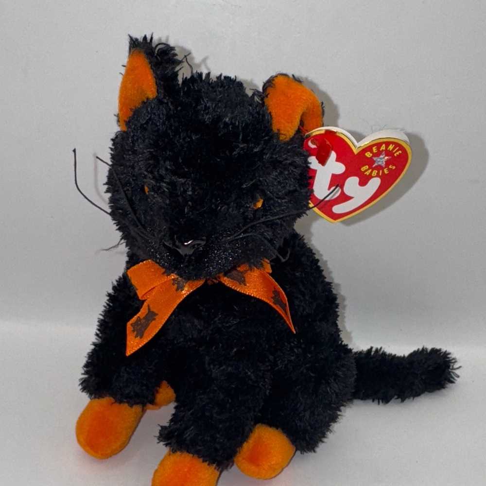 Vintage Ty Beanie Babies Black and Orange "frauds Cat" Plush Toy - Picture 2 of 5